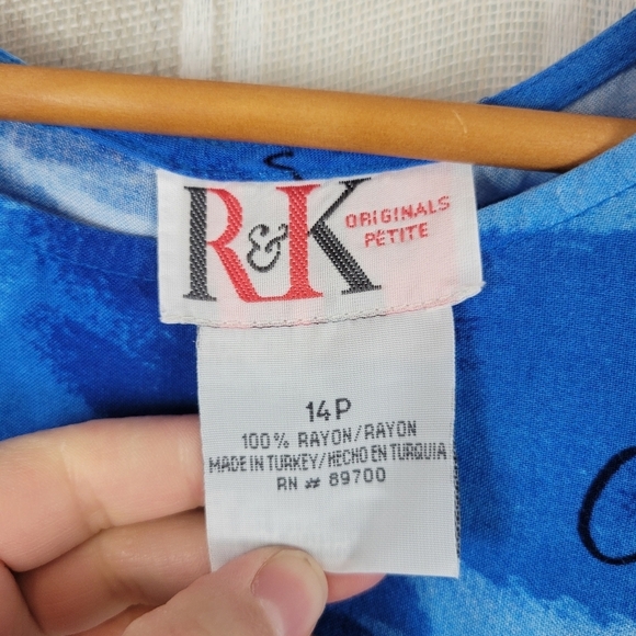 Vintage R&K Originals Hawaiian Style Midi Dress Blue Size 14 Petite - Picture 6 of 9